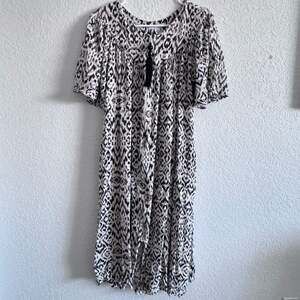 Go Softly Patio Leopard Ikat Print Zip Front Tassel Rayon Dress Size M